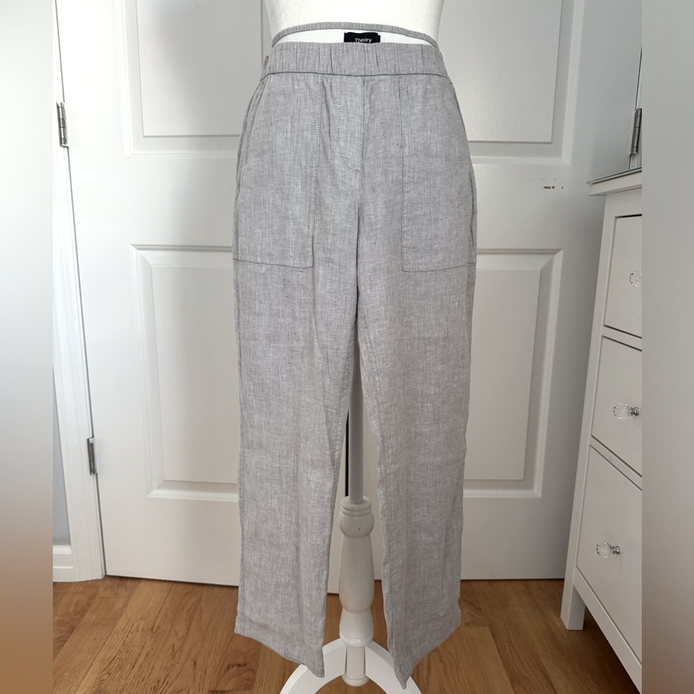 Theory Straight Pull-On Pant in Linen-Viscose